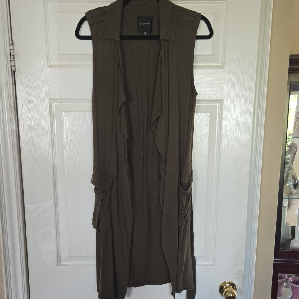 Dynamite Olive Sleeveless Duster Vest